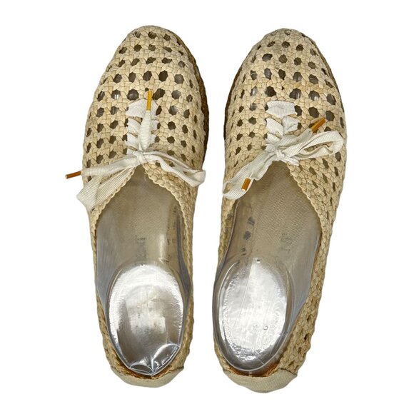 Saint Laurent Womens 7 38 Cream Espadrille Lace Up Loafers Woven Round Toe - Picture 11 of 16